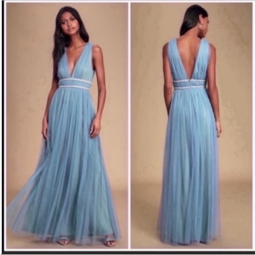 Lulu’s Delightful Occasion Blue Tulle Maxi Dress - Picture 1 of 5